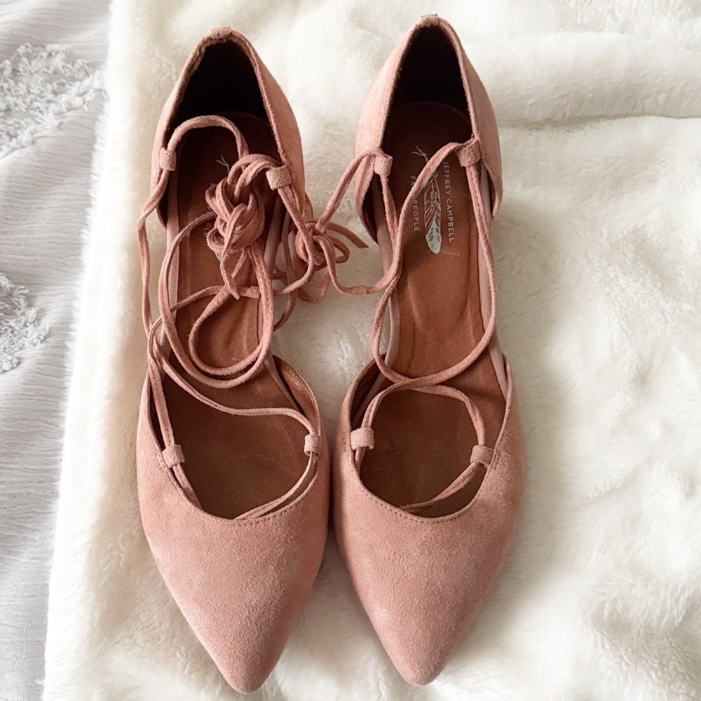 Jeffery Campbell X Free People Blush Pink suede pointed toe strappy heels sz 10 - Picture 2 of 11